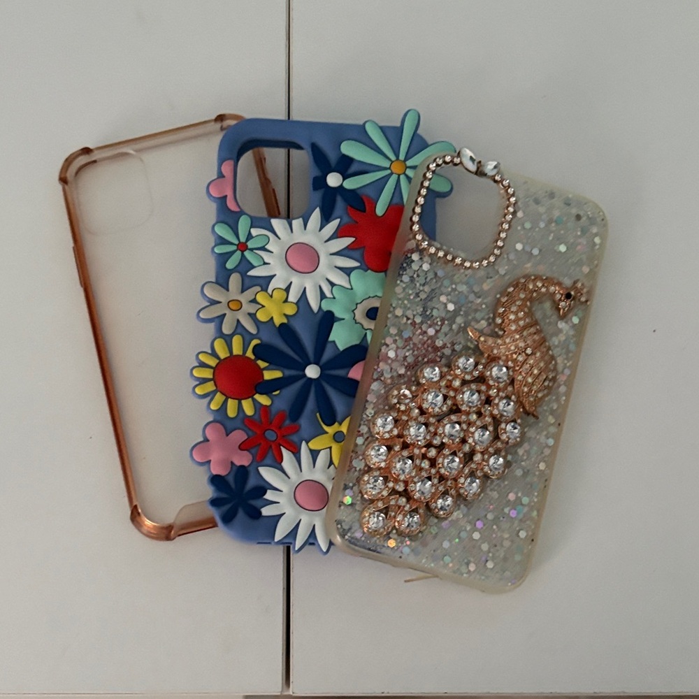 iPhone 11 Floral and Glitter Peacock Phone Cases